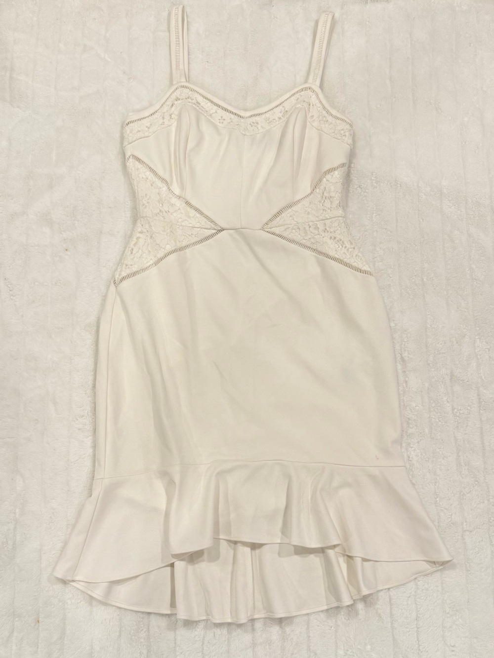 White House Black Market Cream Lace-Trim High-Low Slip Dress